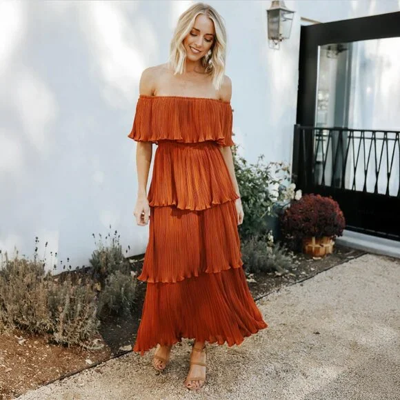 Baltic Born Zarra Spice Pleated Dress Maxi Orange medium NWT